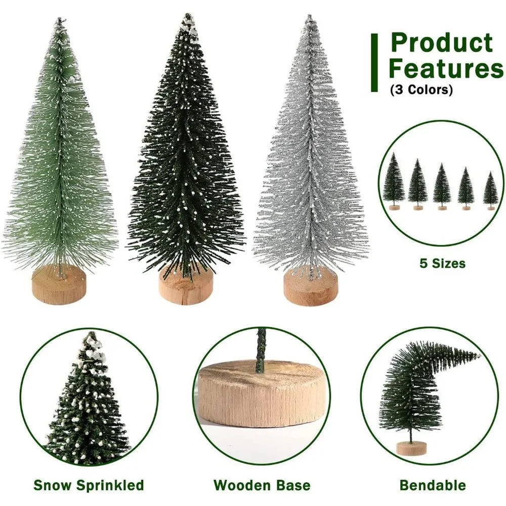 30Pcs Mini Christmas Sisal Snow Trees with Wooden Base